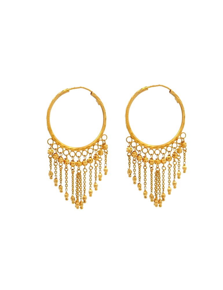 Gold Hoop Danglers - 22 Karat