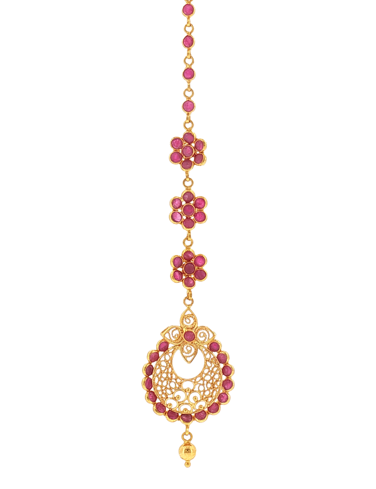 Floral Crescent Gold Maang Tikka - 22 karat