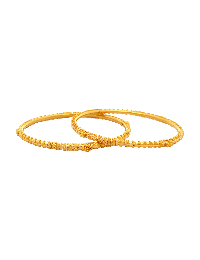 22K Golden Symphony Fine Textured Bangles - Set of 4