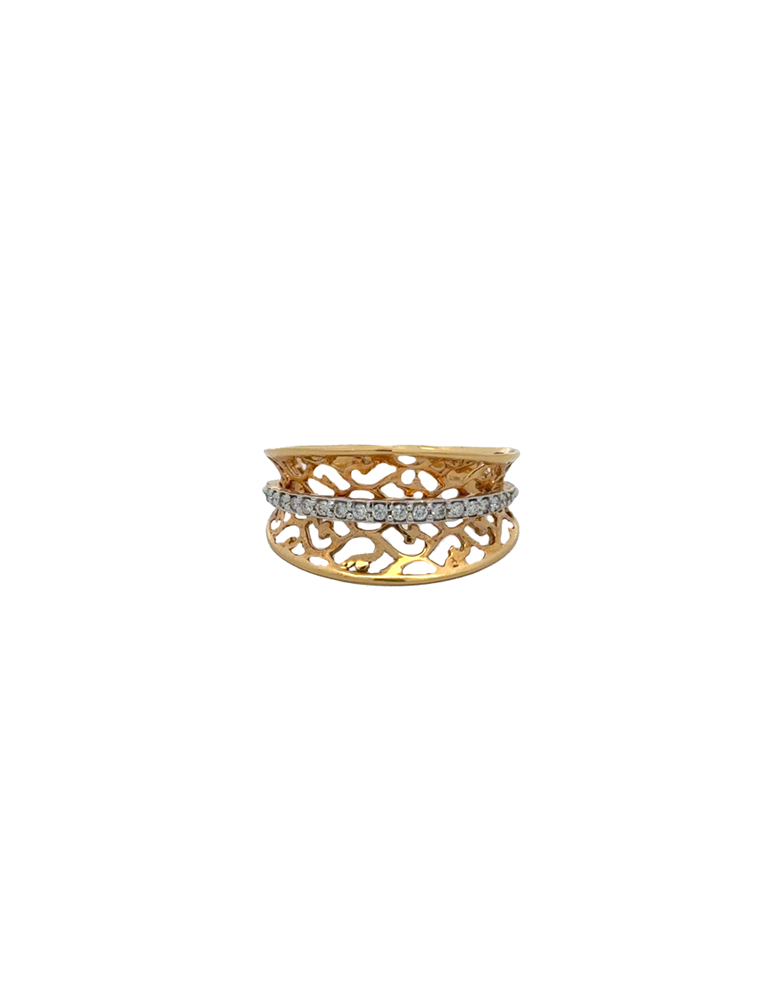Diamond Gold Designer Ring with Single Diamond line in Center in 18 Karat