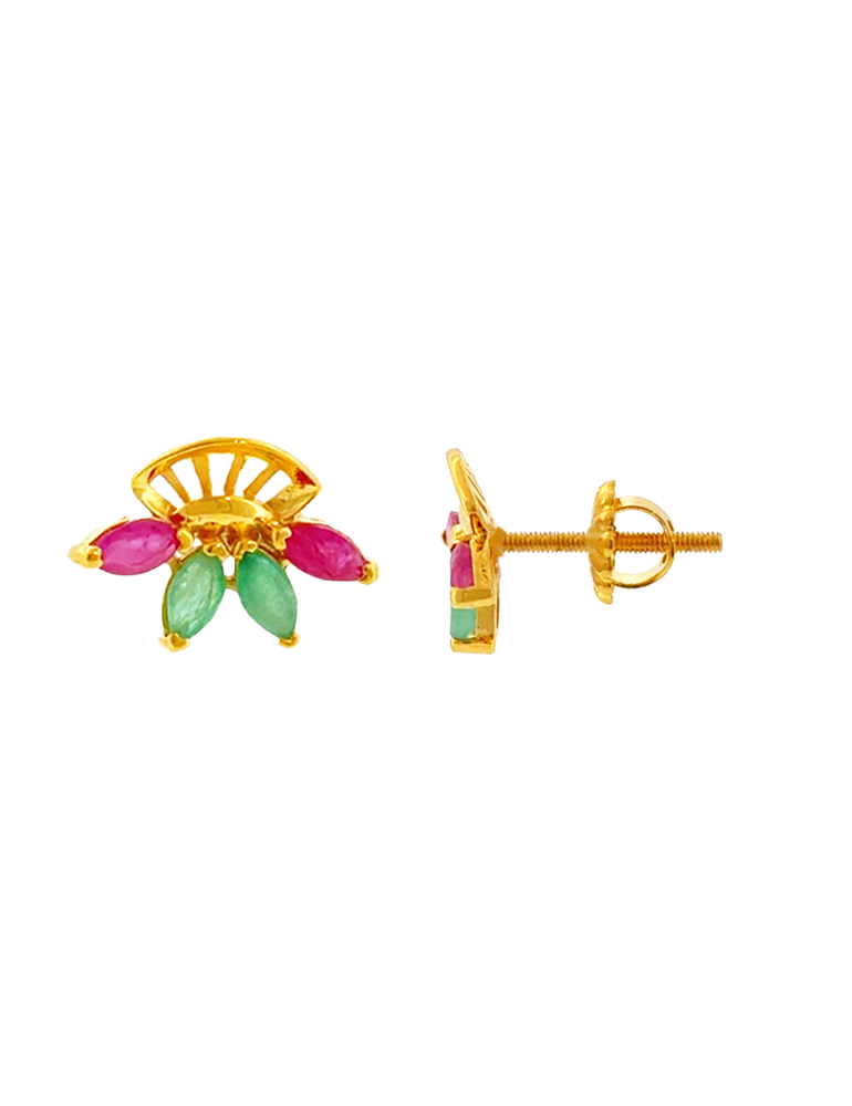 Garden Fan Gemstone Studs - 22 Karat