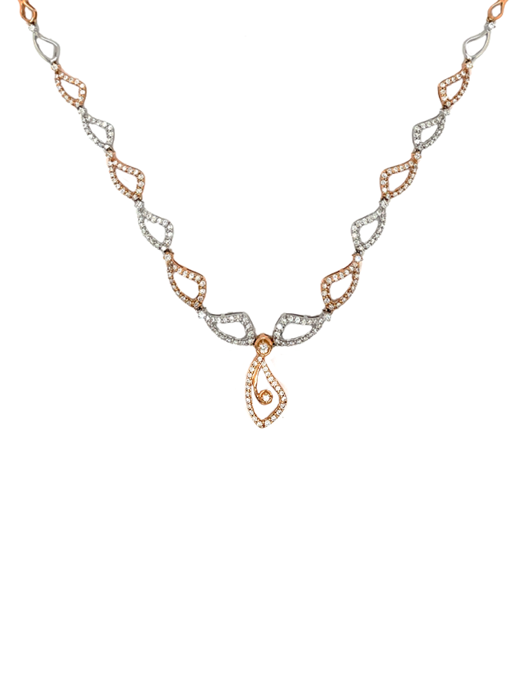 Diamond Rose & White Gold Necklace With Earrings in 18 karat