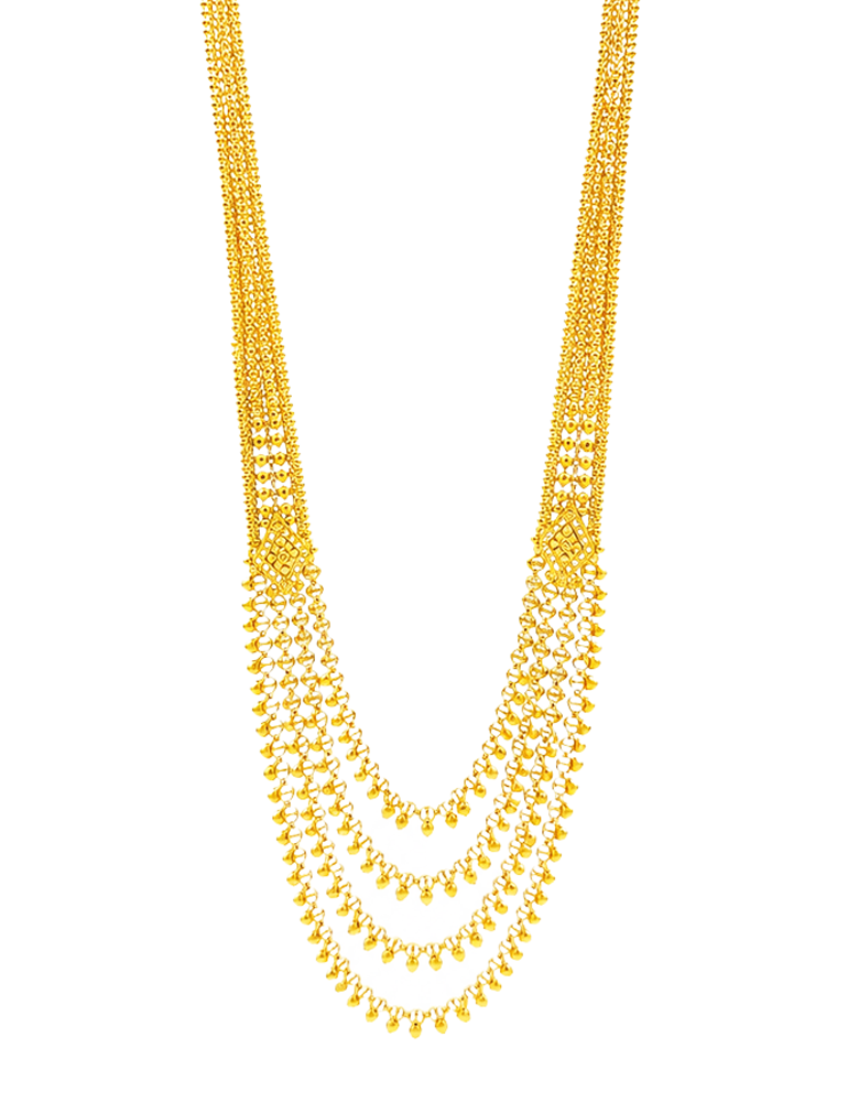 Kanakdhara Long Gold Necklace Set with Earrings 22 Karat