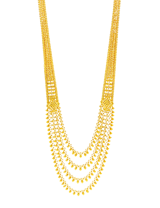 Kanakdhara Long Gold Necklace Set with Earrings 22 Karat