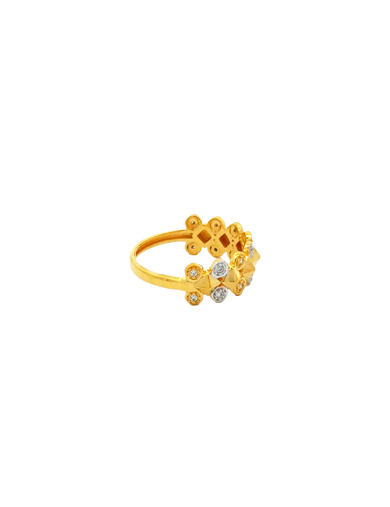 Modern Bezel Accent Gold Ring - 22 Karat