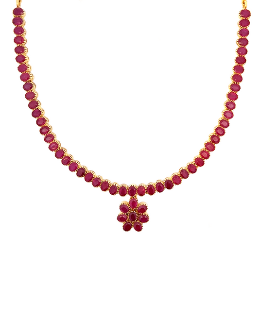 Gold RubyNeckalce With Earrings - 22 Karat