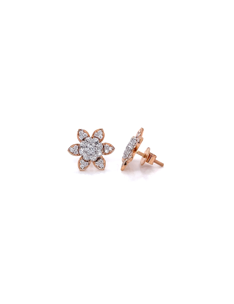 Floral Diamond Rose Gold Earrings In 18 Karat