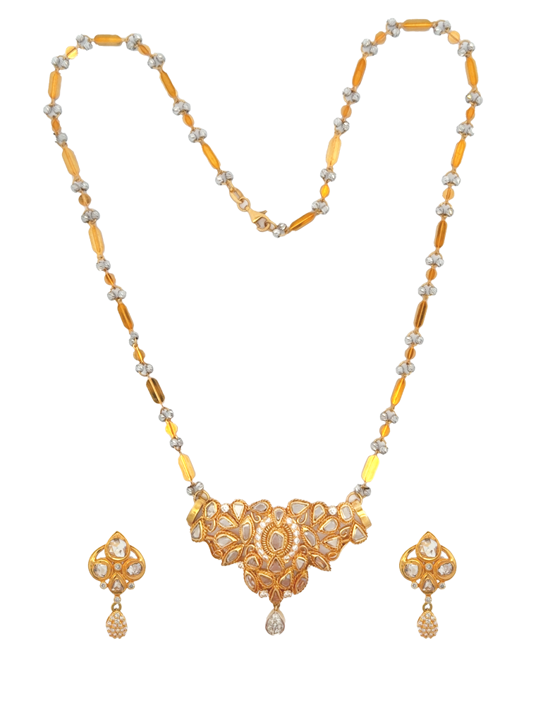 Diamond Necklace Set with Earrings - 22 Karat