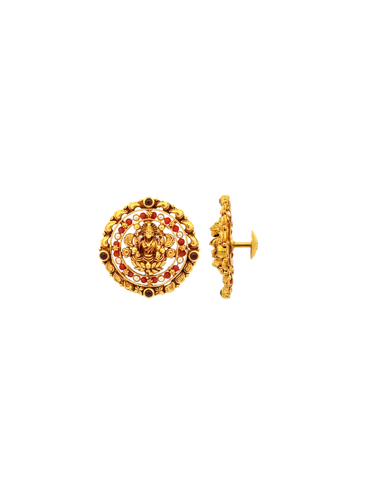 Lakshmi Devi Gold Temple Studs - 22 Karat
