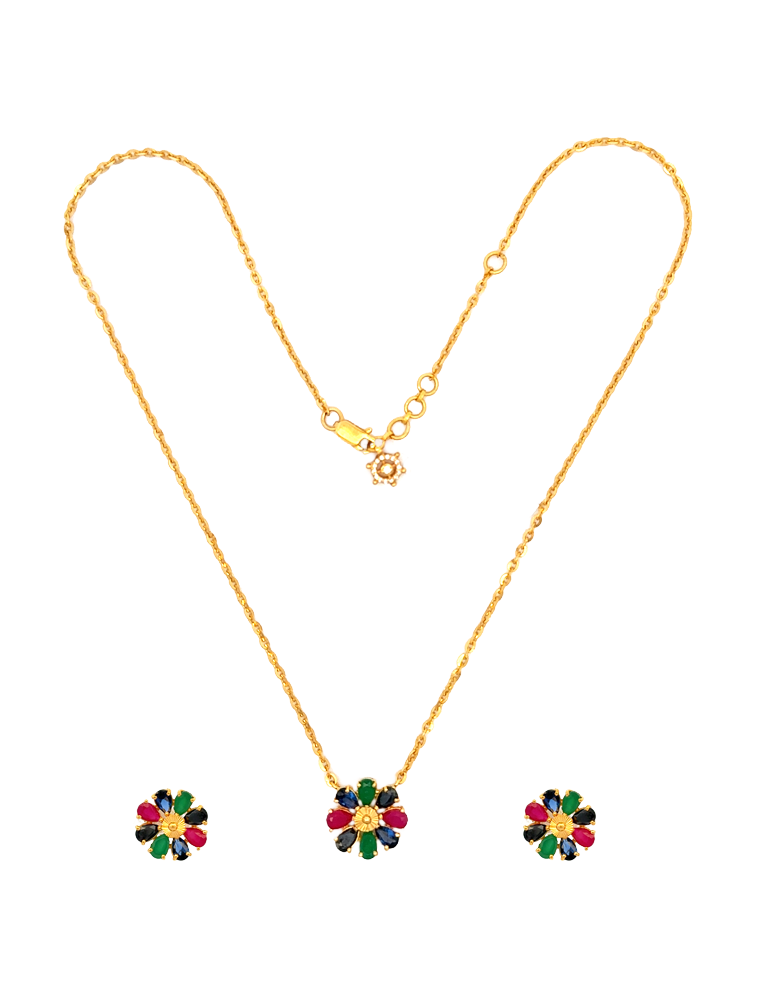 Gold Necklace Set with Earrings - 22 Karat