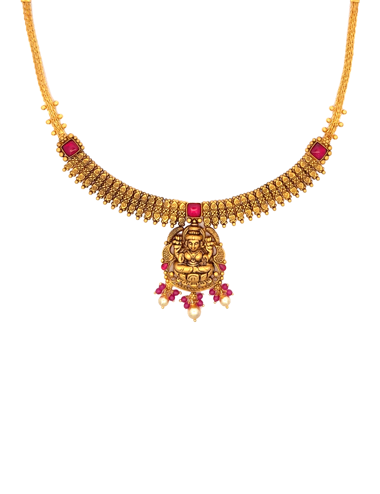 Aishwarya Lakshmi Heritage Choker with Earrings - 22 Karat