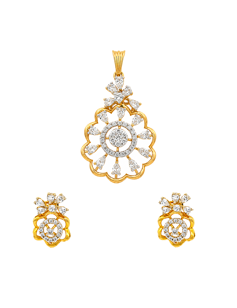 Lustre Flower Gold Pendant Set - 22 Karat