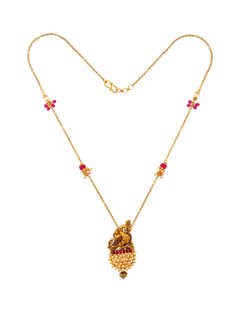 Mayurika Pearl Cascade Pendant Necklace - 22 Kt
