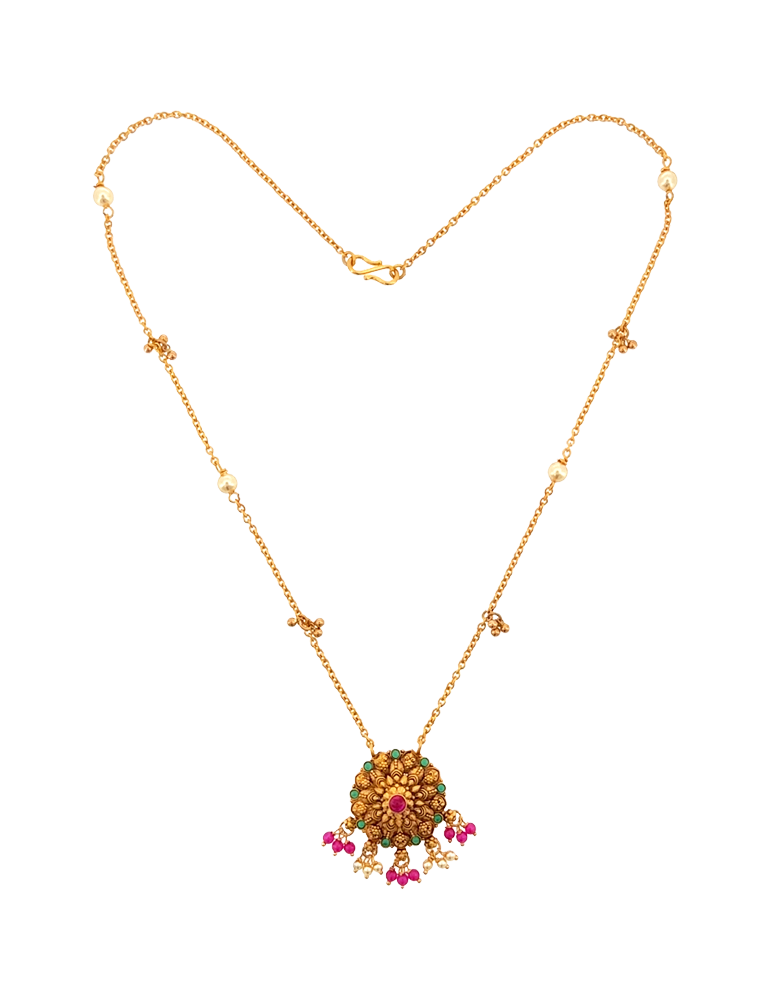 Padmaraga Floral Pendant Necklace 22 Kt