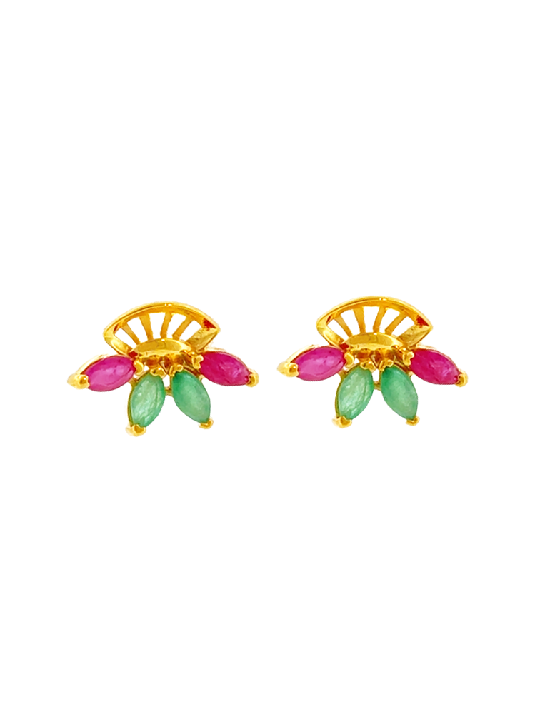 Garden Fan Gemstone Studs - 22 Karat