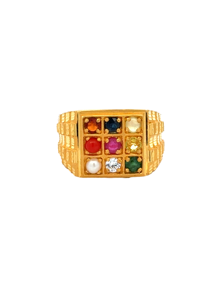 Navratna Gold Men's Ring - 22 Karat