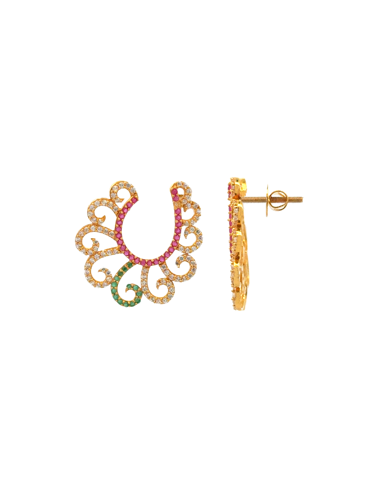 Zephyra Half-Moon Scroll Gold Earrings - 22 Karat