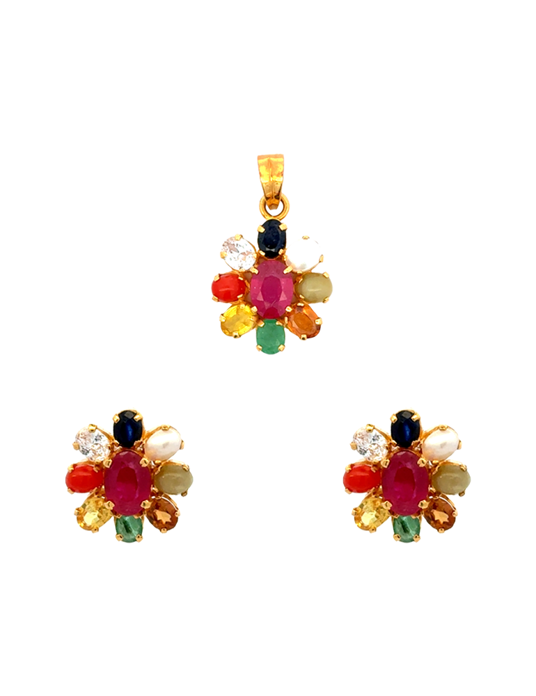 Gold Navarathna Pendant Set