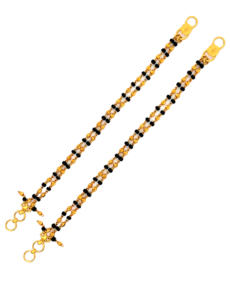 A Pair of Black-Beads Kid's Bracelet - 22 Kt