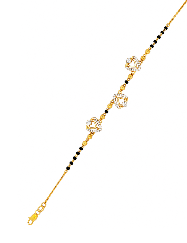 Heart Charm Mangalsutra Bracelet - 22 Karat