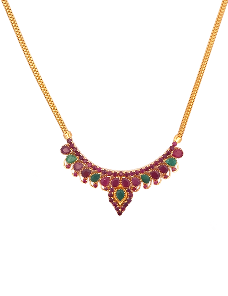 Ruby and Emerald Gold Neckalce Set - 22 Karat