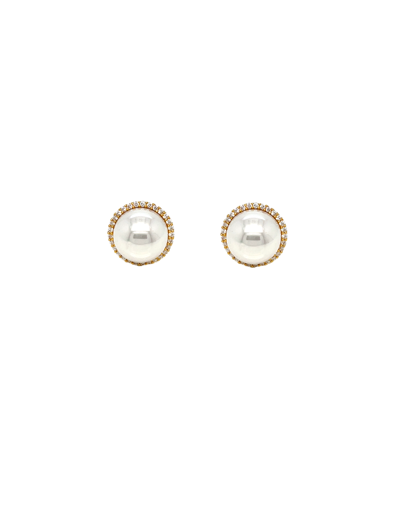 Gold Pearl with CZ Earrings 22 Karat