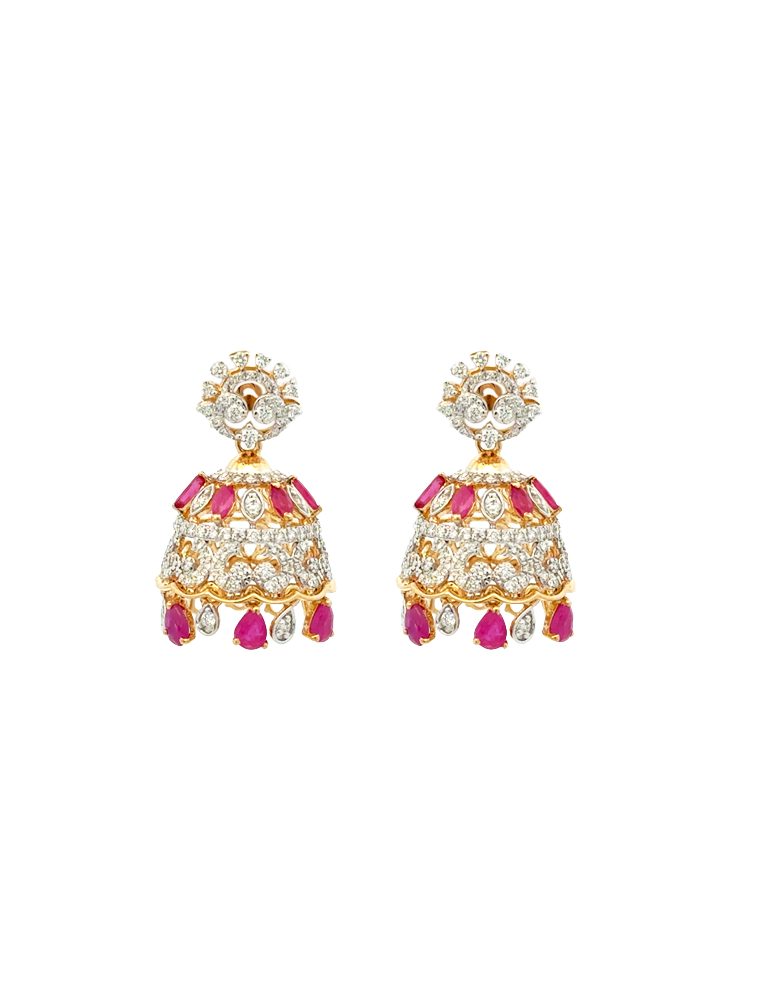 Maharani Ruby Drop Jhumkas - 18 Karat