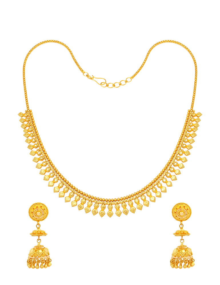 Kanak Leaf Drop Necklace with Earrings 22 Karat