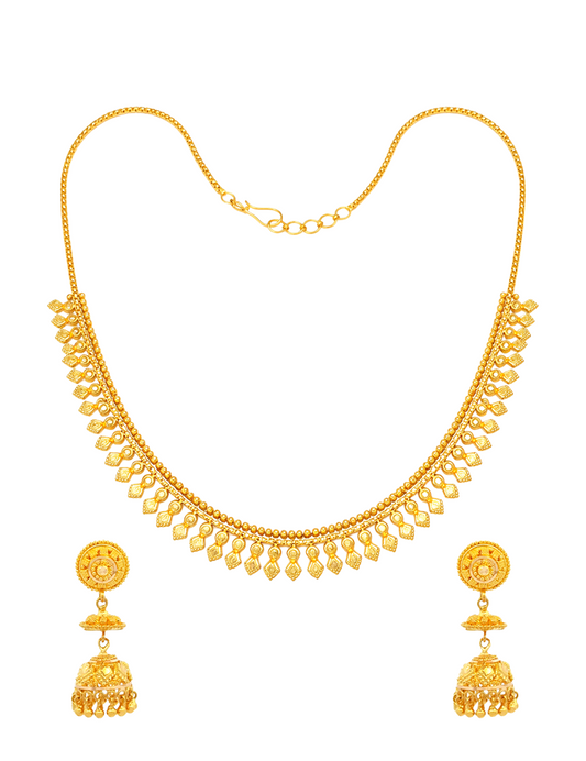 Kanak Leaf Drop Necklace with Earrings 22 Karat