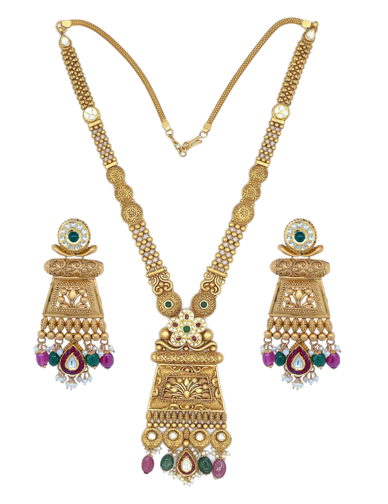 22 Karat Antique Gold Necklace Set with Earrings