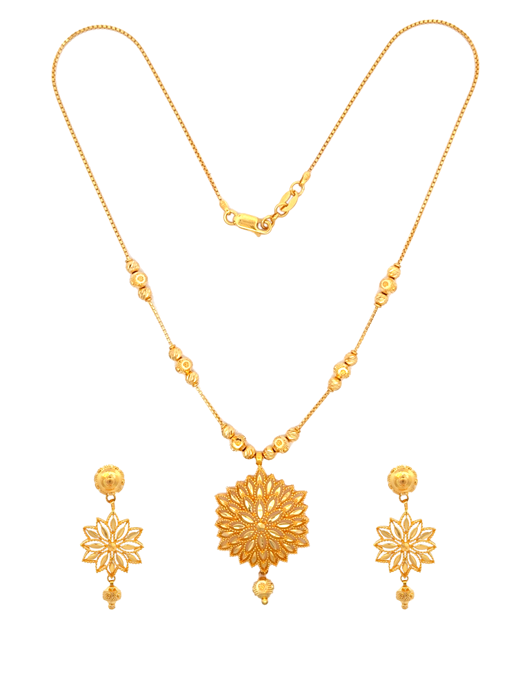 Padma Radiant Bloom Necklace Set with Earrings 22 Karat