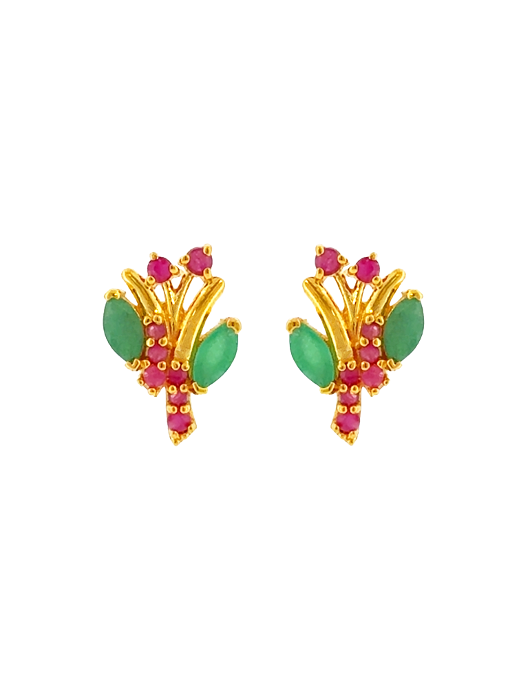 Gulbahar Gemstone Gold Earrings - 22 Karat