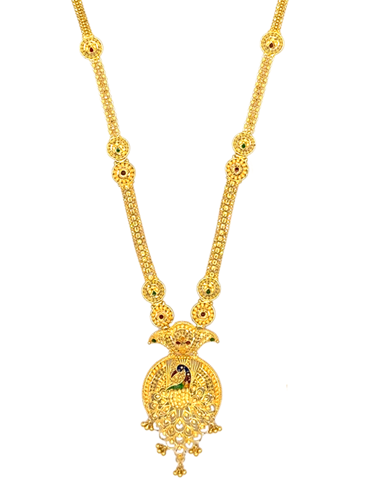 Mayura Plume Gold Necklace Set with Earrings 22 Karat