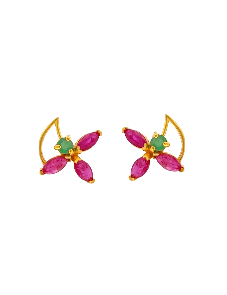 Ruby Petal Sway Studs - 22 Karat