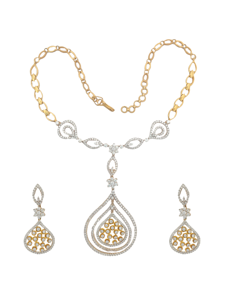 Diamond Necklace Set With Earring 18 Karat