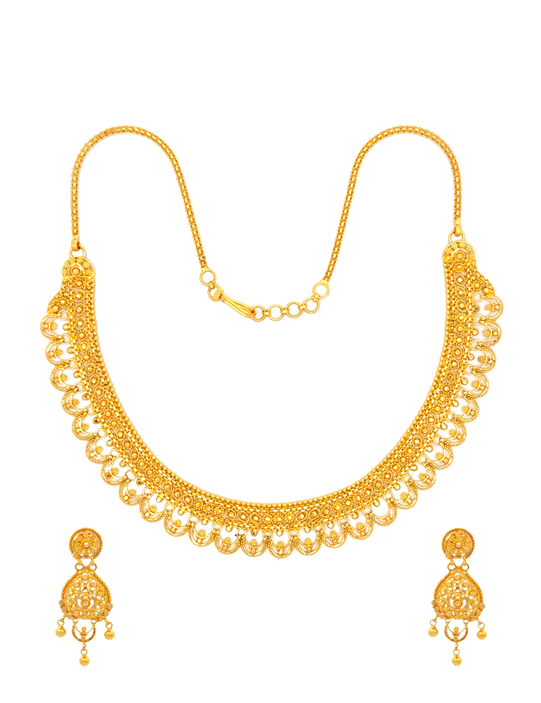 Imperial Lacework Gold Set with Earrings - 22 Karat