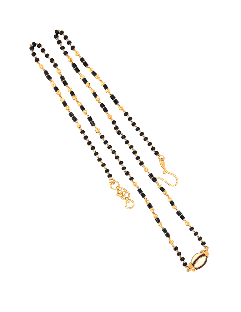 White Enameled Ball Gold Mangalsutra 22 Karat