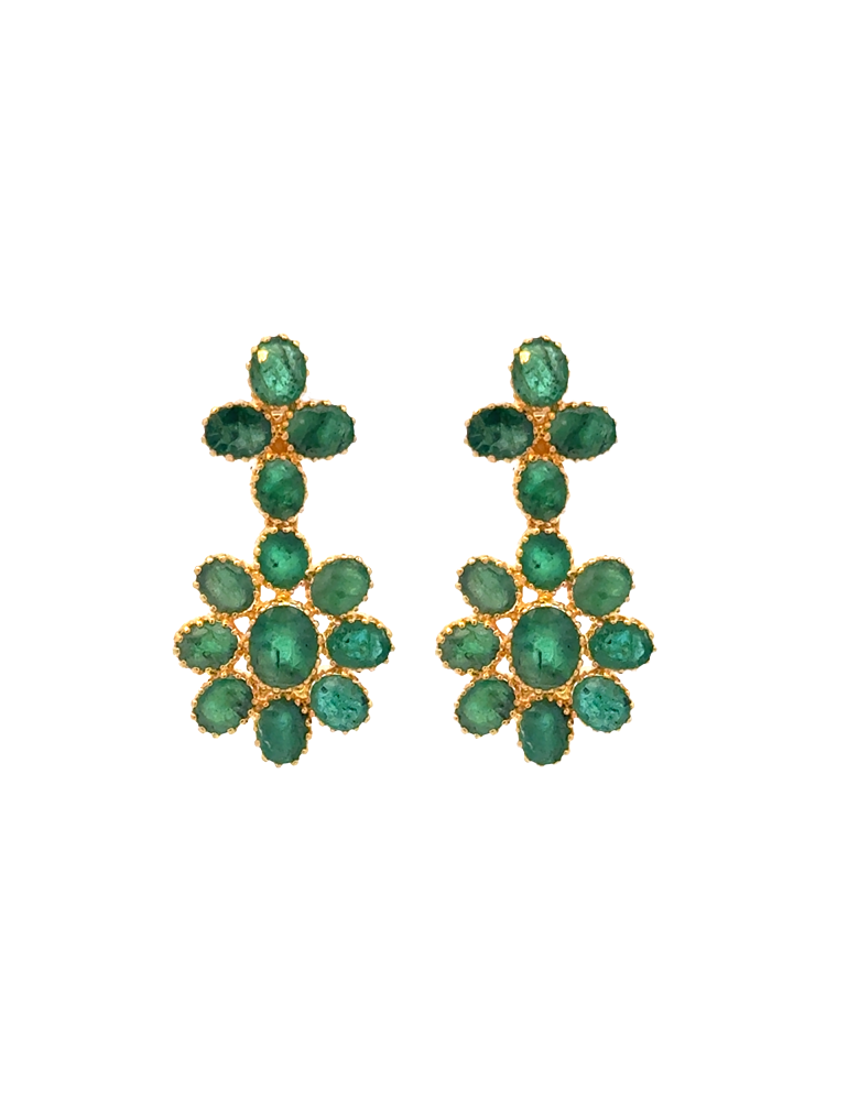 Emerald Bloom Cluster Drop Earrings - 22 karat