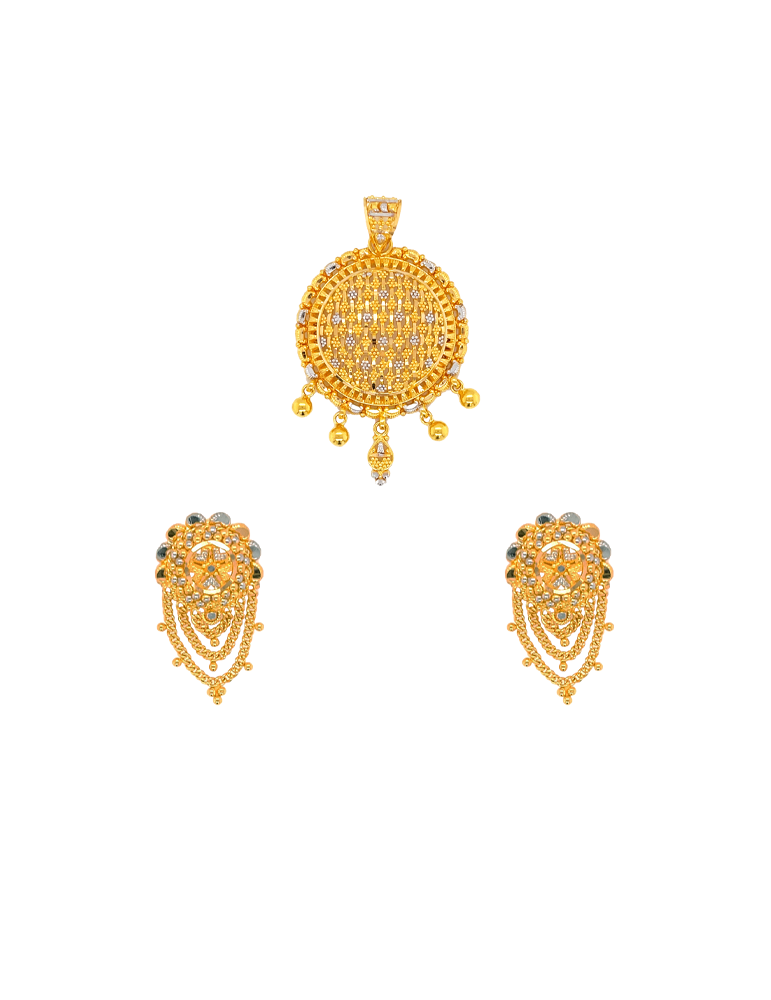 Two-tone Gold Pendant Set with Earrings