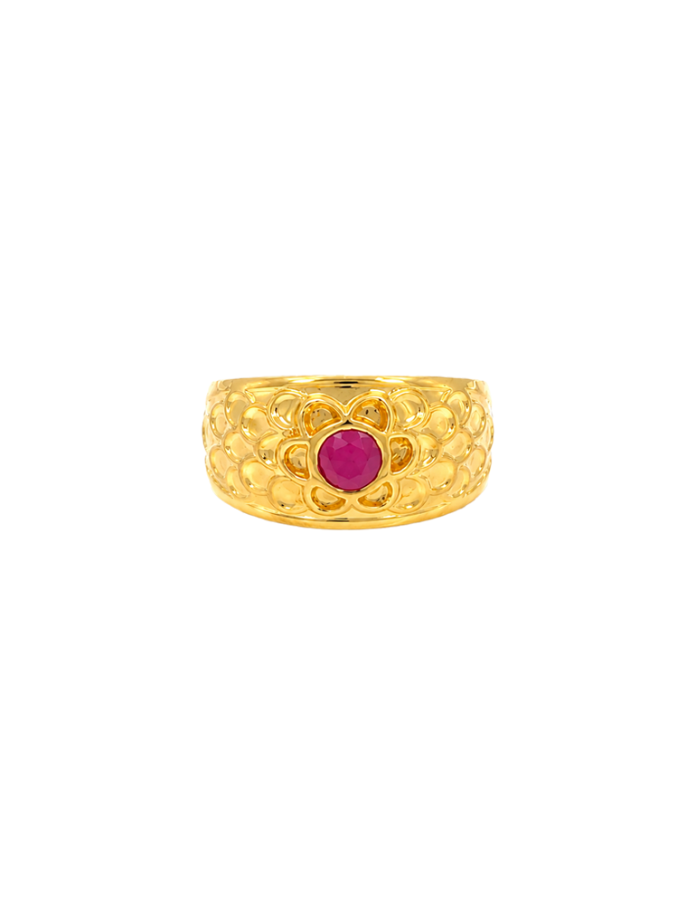 Vintage Floral Wide Gold Ring - 22 Karat