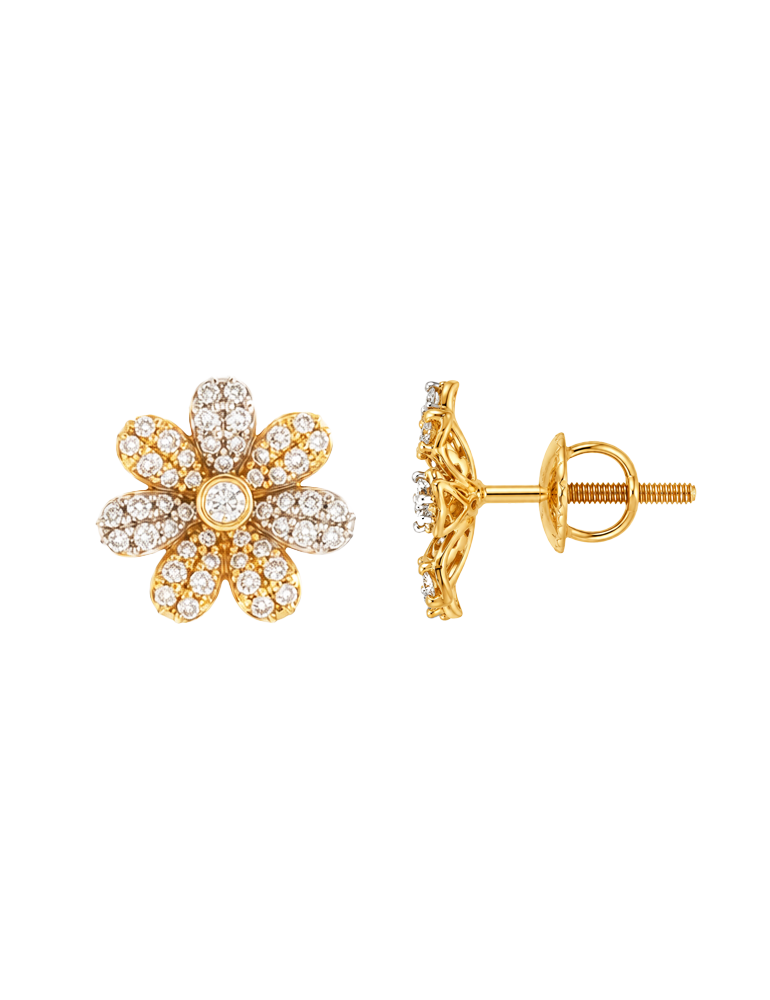 Seven-Petal Floral Stone Stud - 22 Karat