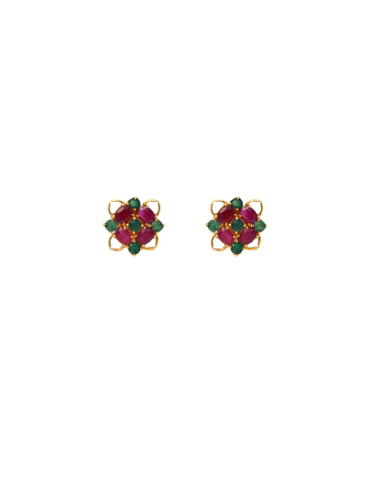 Gold Ruby & Emerald Earrings 22 Karat