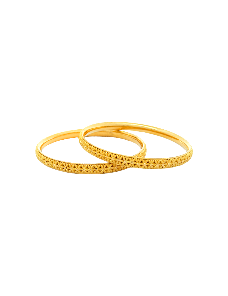 Floral Motif Gold Bangles 22 Karat - Set Of 4