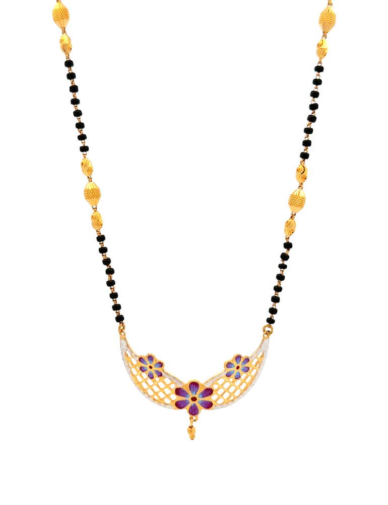 Floral Crescent Gold Mangalsutra - 22 Karat