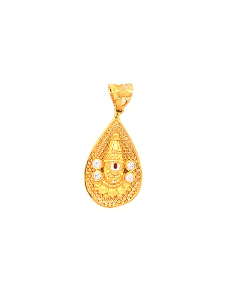 Gold Balaji Pendant 22 Karat With Cubic Zirconia