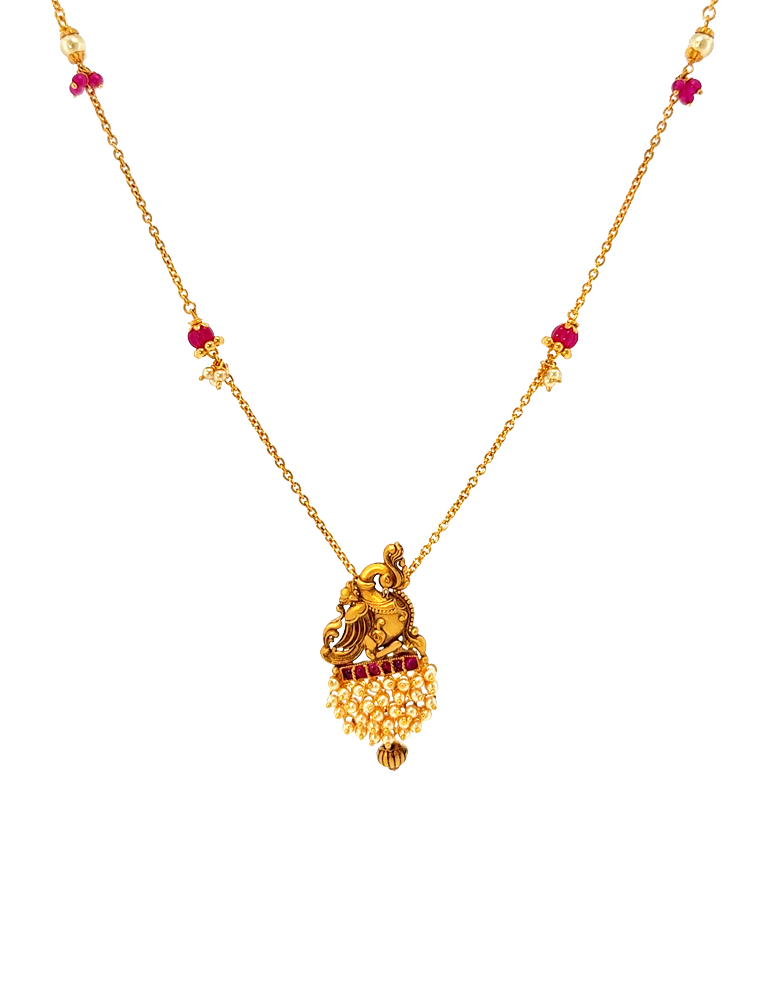Mayurika Pearl Cascade Pendant Necklace - 22 Kt