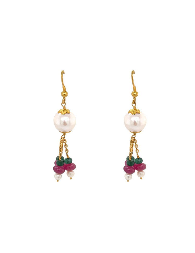 Gold Pearl Colored Drop Hoops Earrings 22 Karat