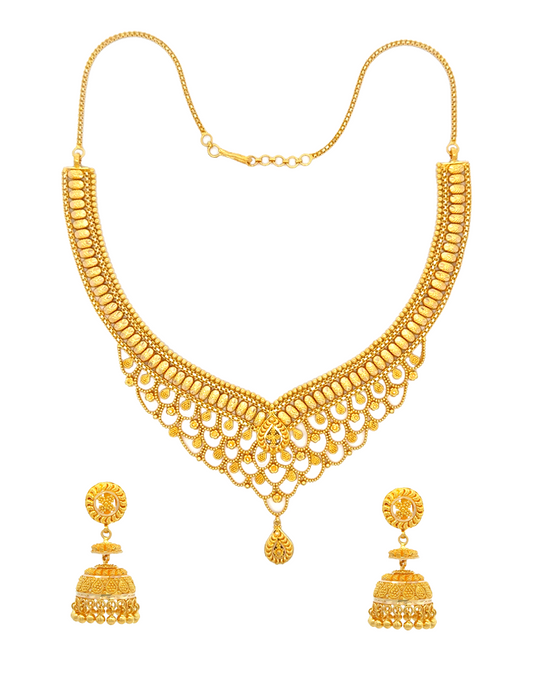 Nazakat Jaal Necklace with Jhumka Drops - 22 Karat