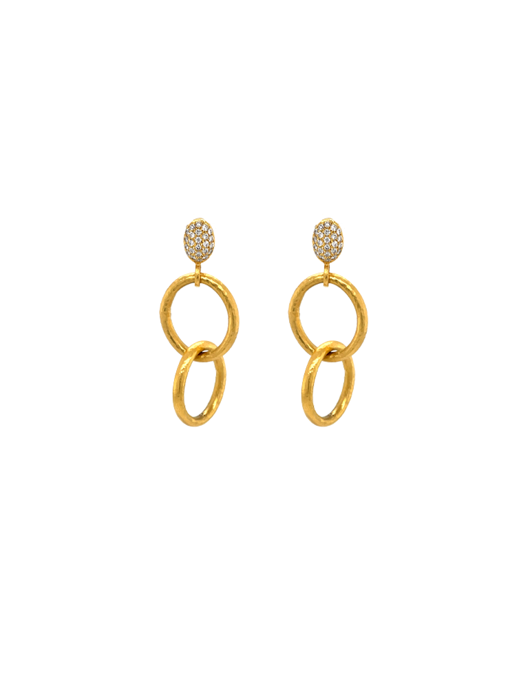 Marika Round Drop Gold Diamond Earrings in 14 Karat