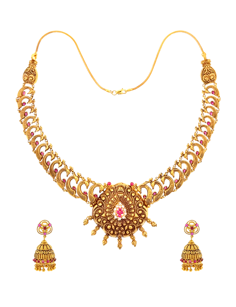 Padmavati Temple Necklace Set with Earrings - 22 Karat